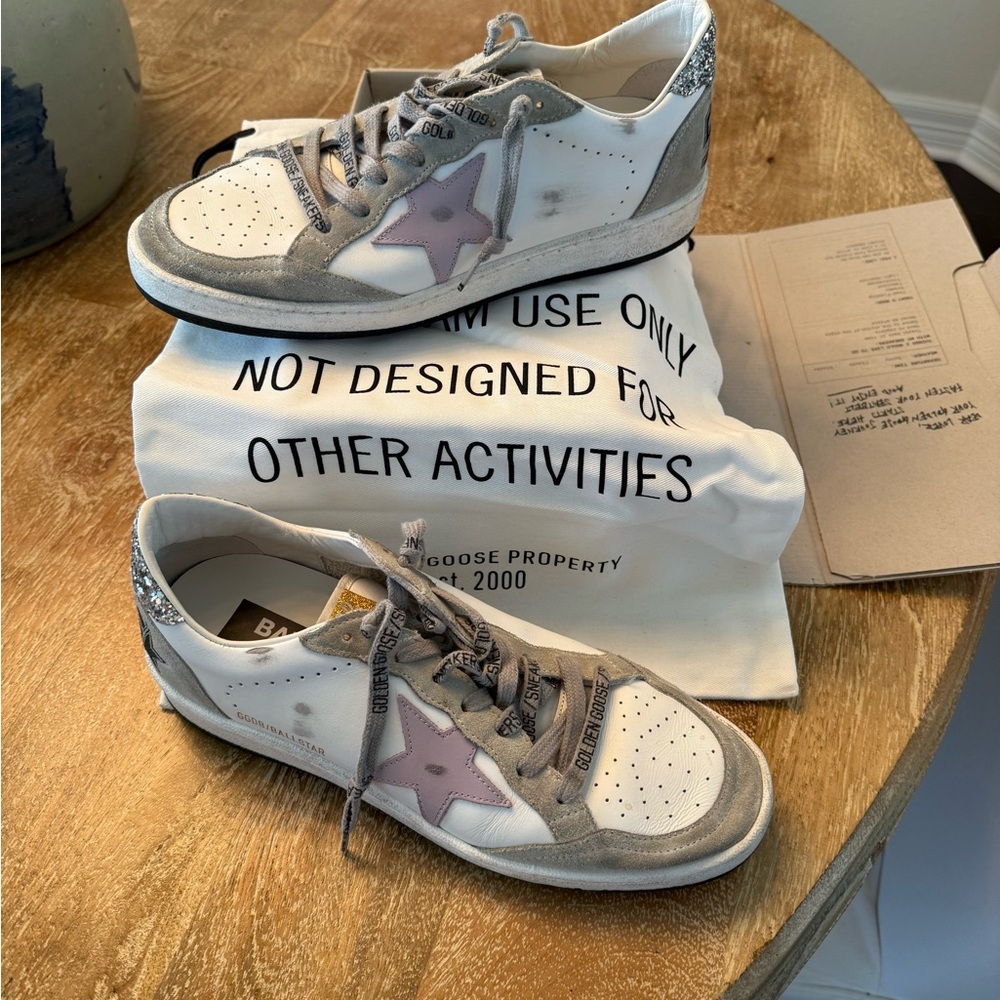 Golden Goose White and Pink Sneakers
